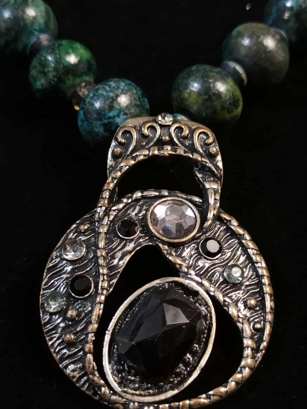 Vintage Style Israeli Eilat Stone Beaded Necklace Artisan Pendant Statement - Picture 11 of 15